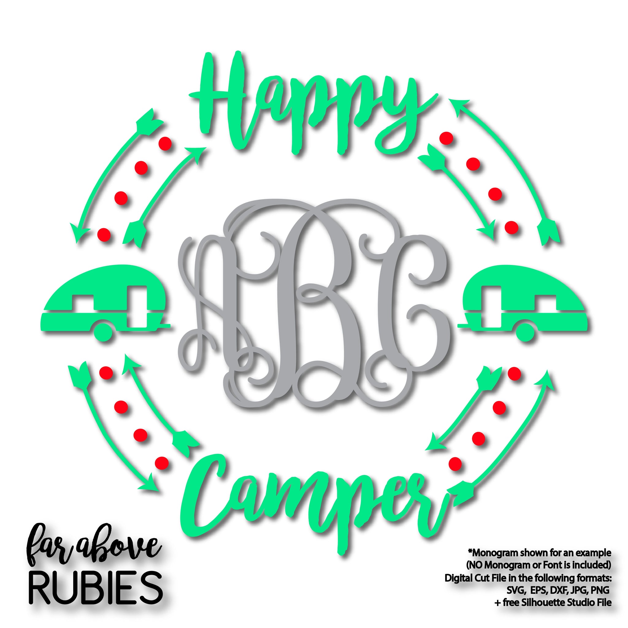 Happy Camper Monogram Wreath (monogram NOT included) digital cut files