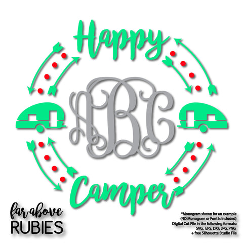 Happy Camper Monogram Wreath (monogram NOT included) digital cut files