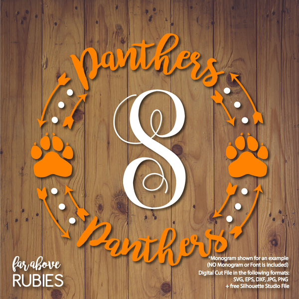 Panthers Paw Print Monogram Wreath (monogram NOT included) digital cut files