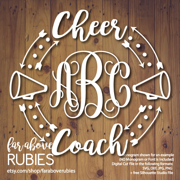 Cheer Coach Monogram Wreath with Megaphones (monogram NOT included) digital cut files