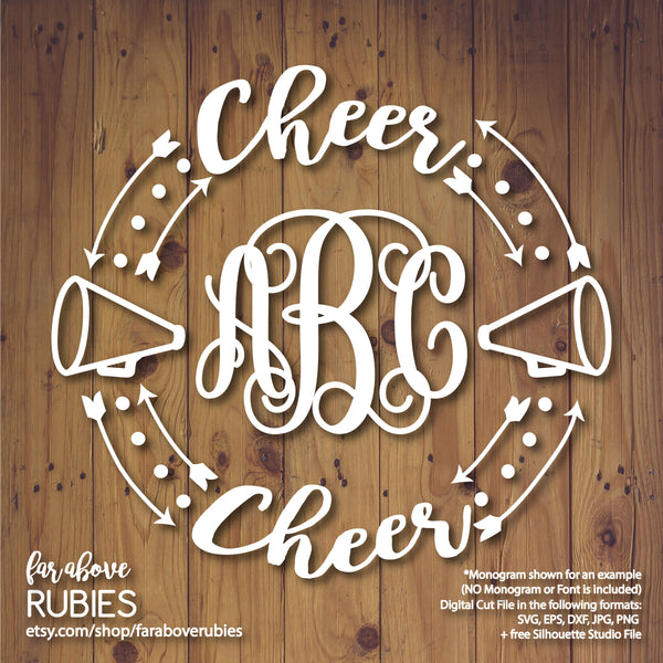 Cheer Monogram Wreath with Megaphones (monogram NOT included) digital cut files