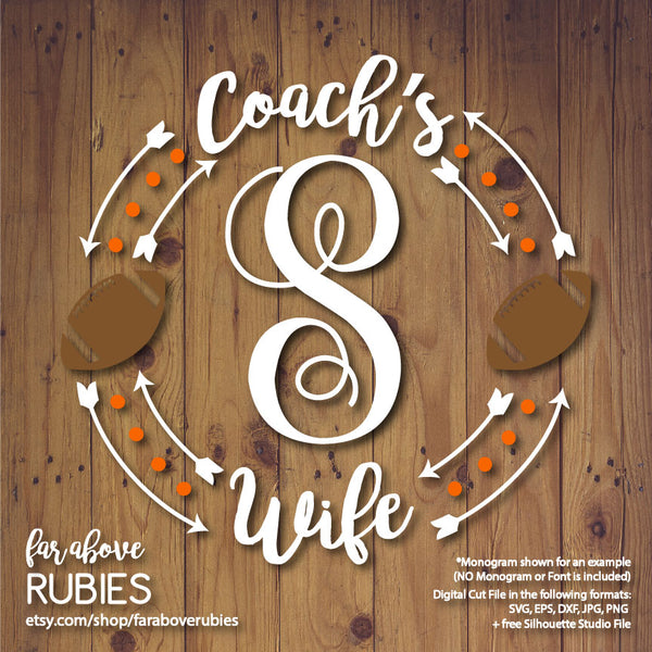 Coach's Wife Monogram Wreath with Megaphones (monogram NOT included) digital cut files