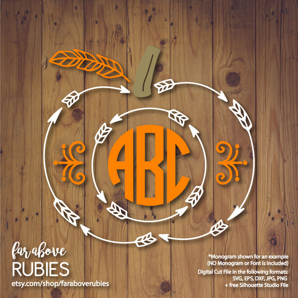 Boho Pumpkin Arrows Feather Monogram Wreath (monogram NOT included) digital cut files