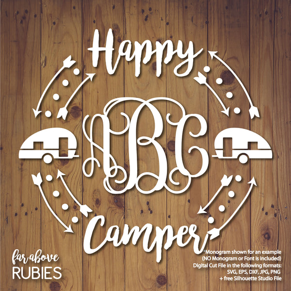 Happy Camper Monogram Wreath (monogram NOT included) digital cut files