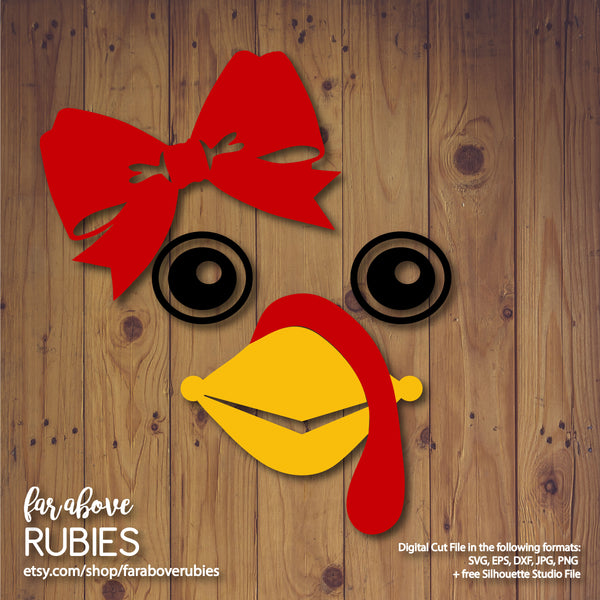 Thanksgiving Turkey Face Girl with Bow digital cut file