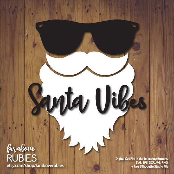 Santa Vibes Beard Glasses digital cut file Christmas