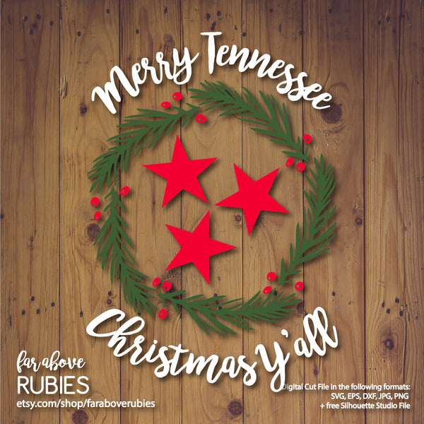 Merry Christmas Y'all TN Tristar Christmas Wreath Tennessee digital cut file