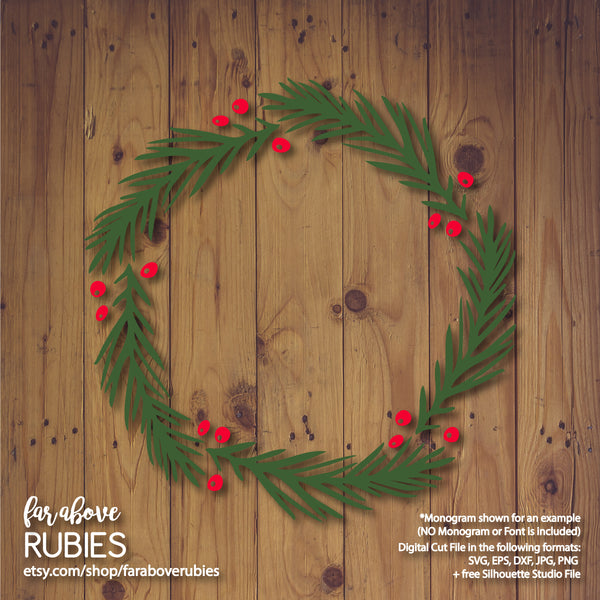 Christmas Wreath Holly Berries digital cut file