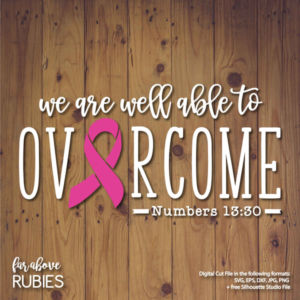 Overcome Pink Ribbon Bible Verse digital cut file