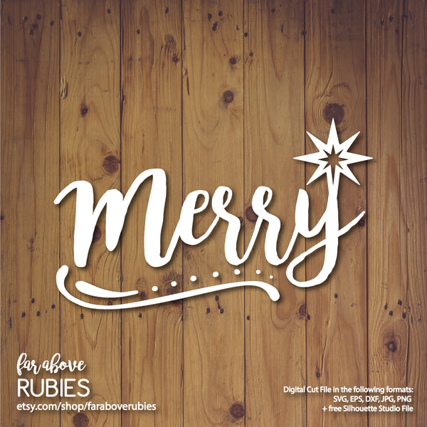 Merry Star Christmas Word Art digital cut files