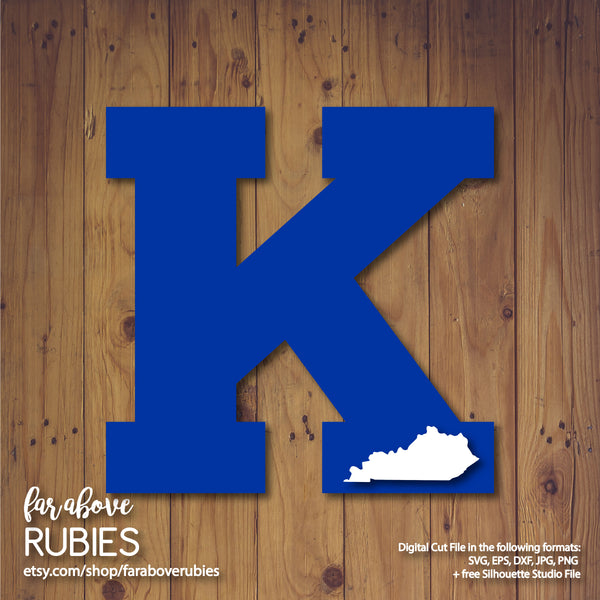 Kentucky Letter K with State Shape digital cut file