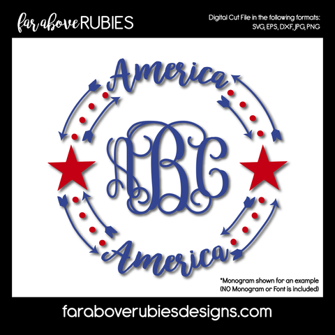 America Patriotic Monogram Wreath with Stars digital cut files