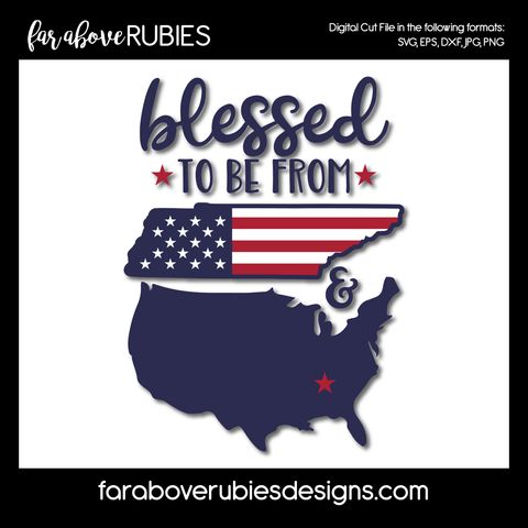 Blessed Patriotic USA Flag Tennessee TriStar digital cut files Tn Grungy