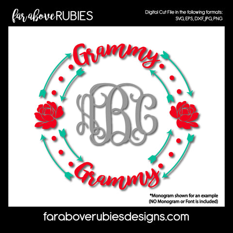 Grammy Monogram Wreath (monogram NOT included) digital cut files Mother's Day Grandmother