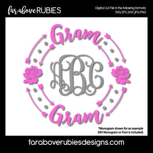 Gram Monogram Wreath (monogram NOT included) digital cut files Mother's Day Grandmother