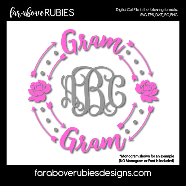 Gram Monogram Wreath (monogram NOT included) digital cut files Mother's Day Grandmother