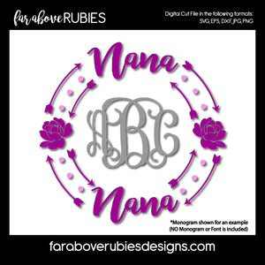 Nana Monogram Wreath (monogram NOT included) digital cut files Mother's Day Grandmother