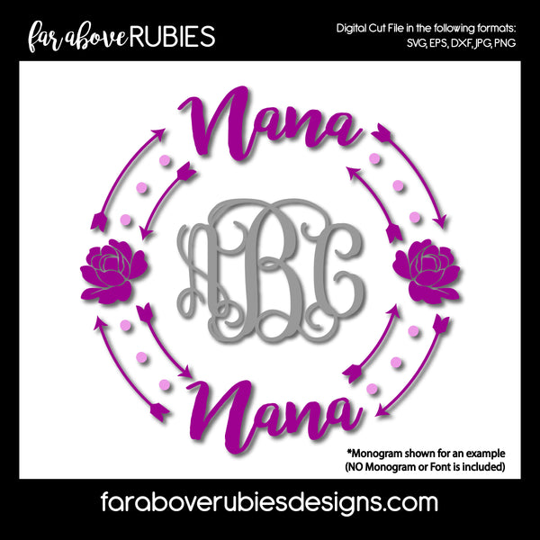 Nana Monogram Wreath (monogram NOT included) digital cut files Mother's Day Grandmother