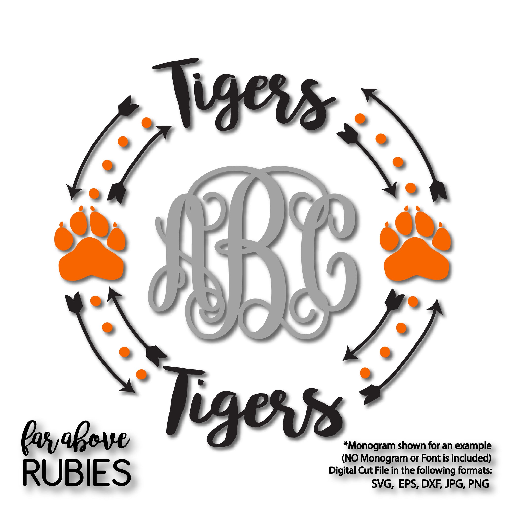 Tigers Paw Print Monogram Wreath (monogram NOT included) digital cut files