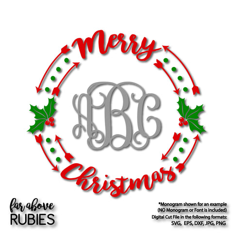 Merry Christmas Monogram Wreath (monogram NOT included) digital cut file