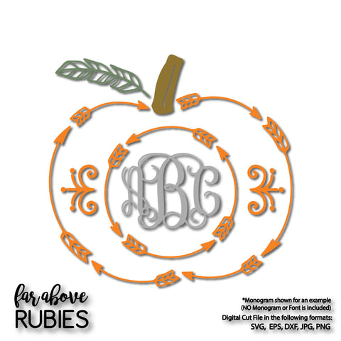 Boho Pumpkin Arrows Feather Monogram Wreath (monogram NOT included) digital cut files
