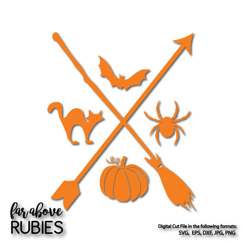 Halloween Symbols Cross Arrows Broom Spider Pumpkin Cat Bat digital cut files