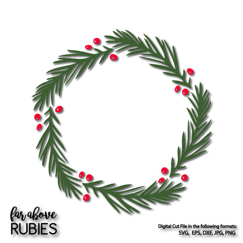 Christmas Wreath Holly Berries digital cut file