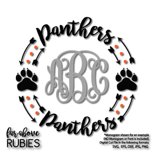 Panthers Paw Print Monogram Wreath (monogram NOT included) digital cut files