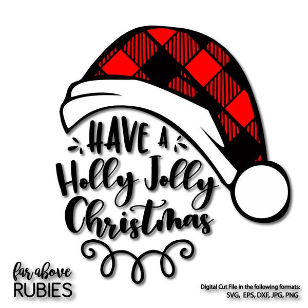 Santa Plaid Hat Holly Jolly Christmas digital cut file