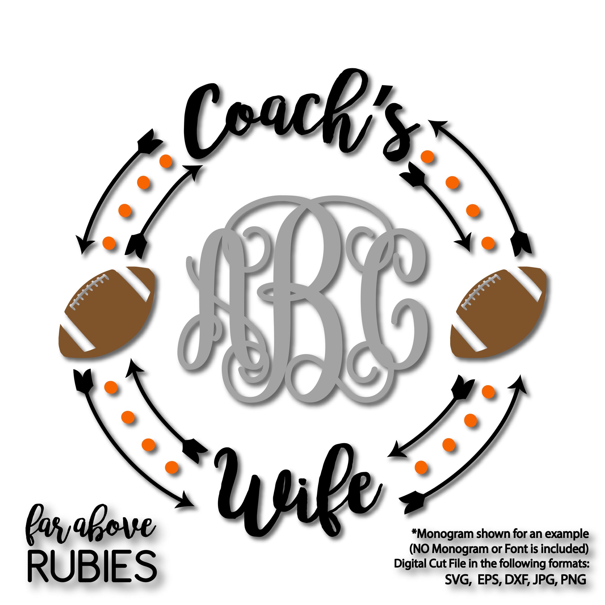 Coach's Wife Monogram Wreath with Megaphones (monogram NOT included) digital cut files