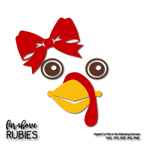 Thanksgiving Turkey Face Girl with Bow digital cut file
