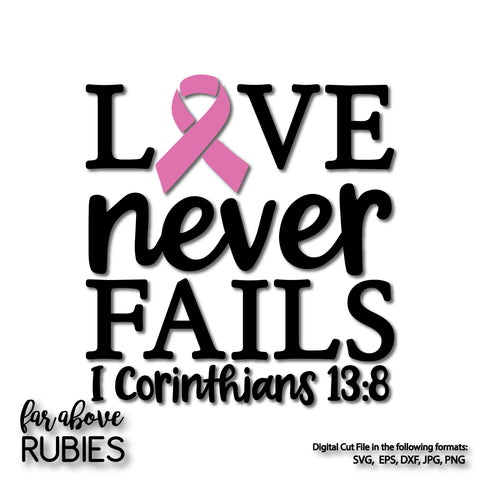 Love Never Fails Pink Ribbon digital cut file