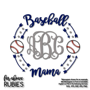 Baseball Mama Monogram Wreath (monogram NOT included) digital cut files