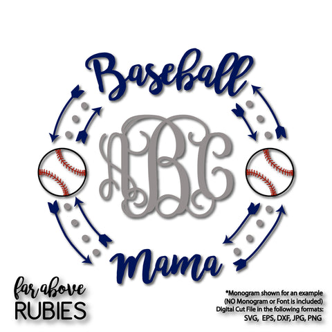 Baseball Mama Monogram Wreath (monogram NOT included) digital cut files