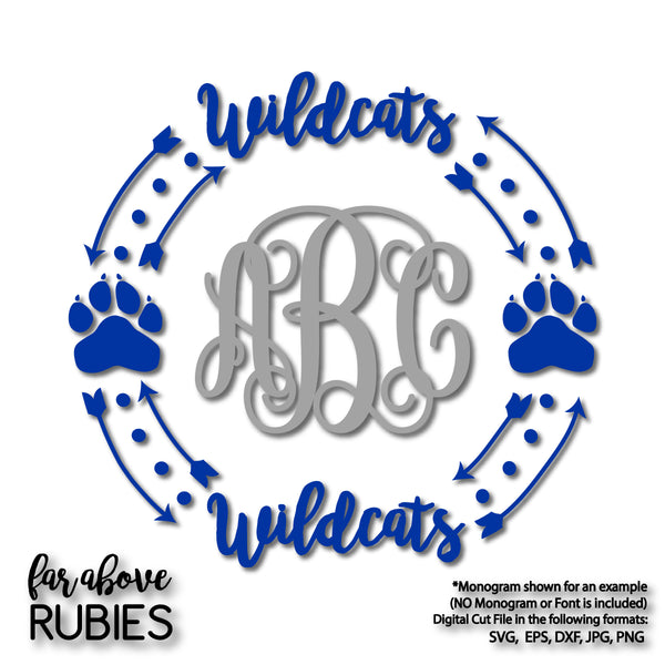 Wildcats Paw Print Monogram Wreath (monogram NOT included) digital cut files