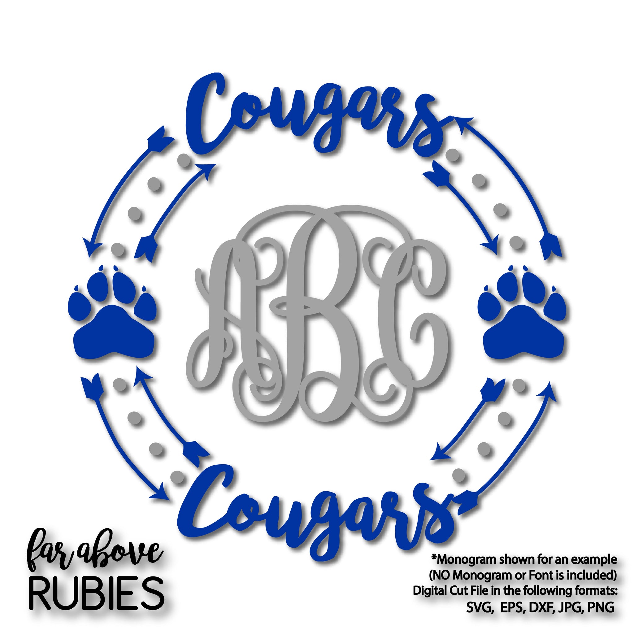 Cougars Paw Print Monogram Wreath (monogram NOT included) digital cut files