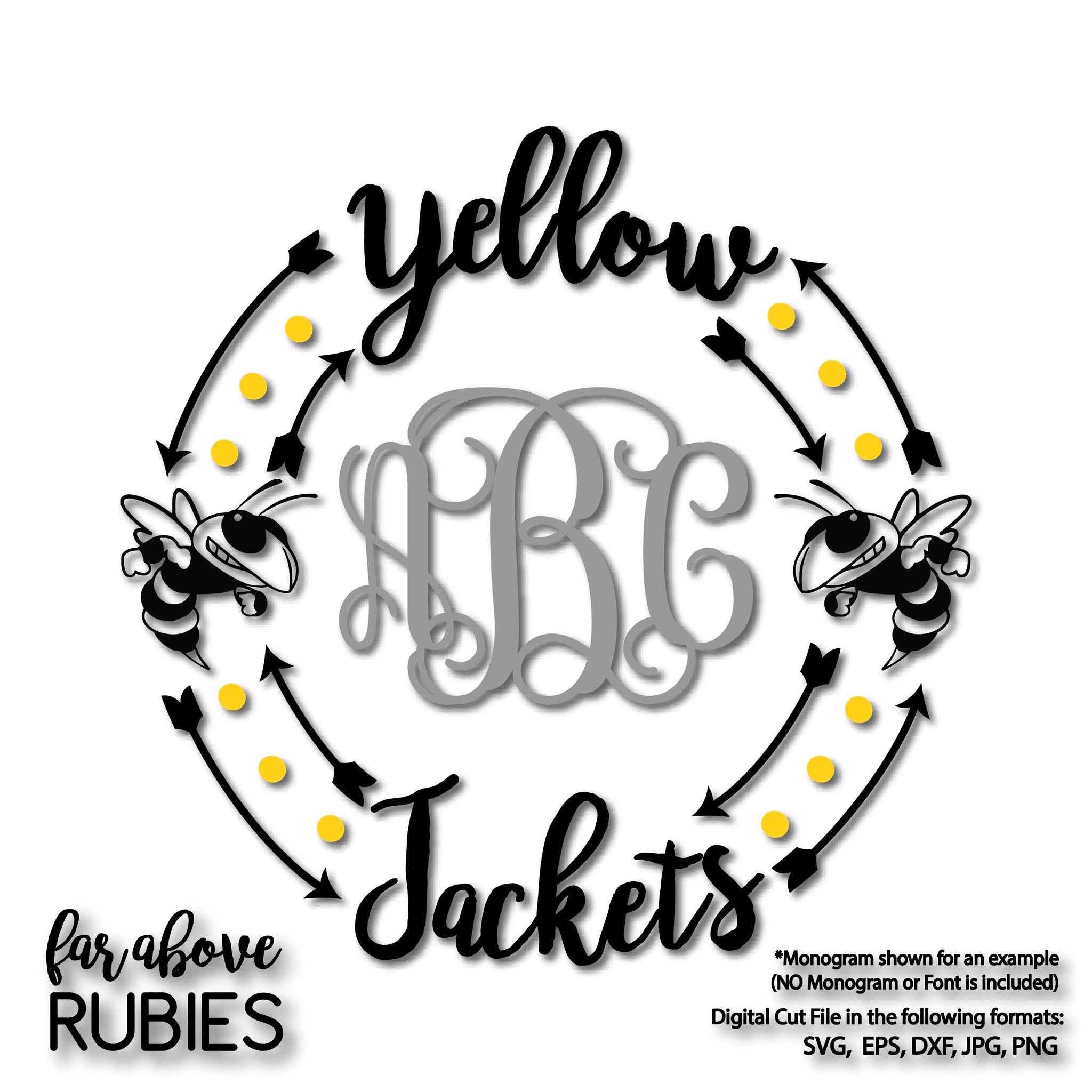 Yellow Jackets Monogram Wreath (monogram NOT included) digital cut