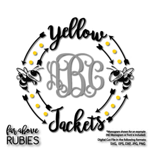 Yellow Jackets Monogram Wreath (monogram NOT included) digital cut files