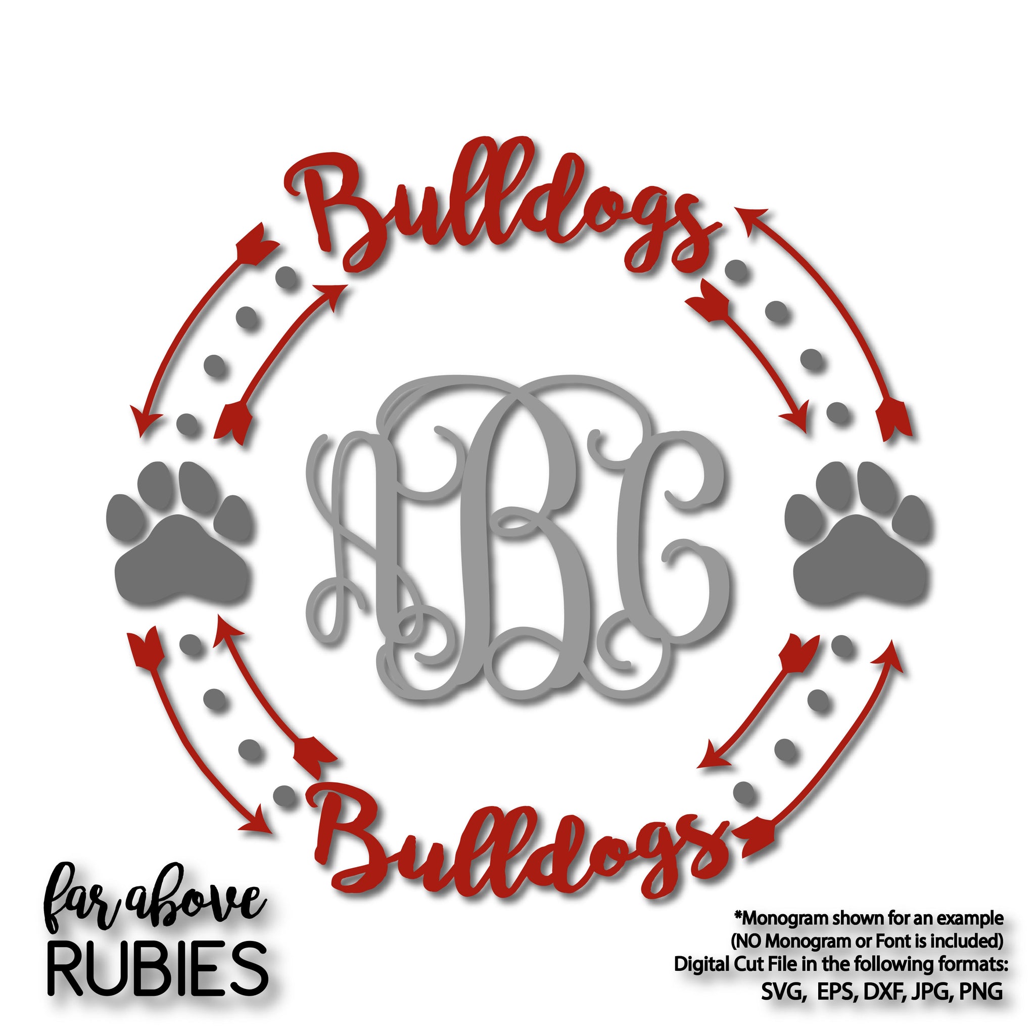 Bulldogs Paw Print Monogram Wreath (monogram NOT included) Arrows digital cut file