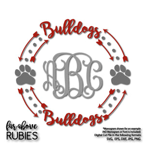 Bulldogs Paw Print Monogram Wreath (monogram NOT included) Arrows digital cut file