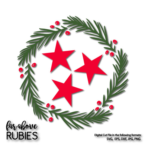 TN Tristar Wreath Holly Christmas Holiday digital cut file
