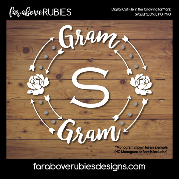 Gram Monogram Wreath (monogram NOT included) digital cut files Mother's Day Grandmother