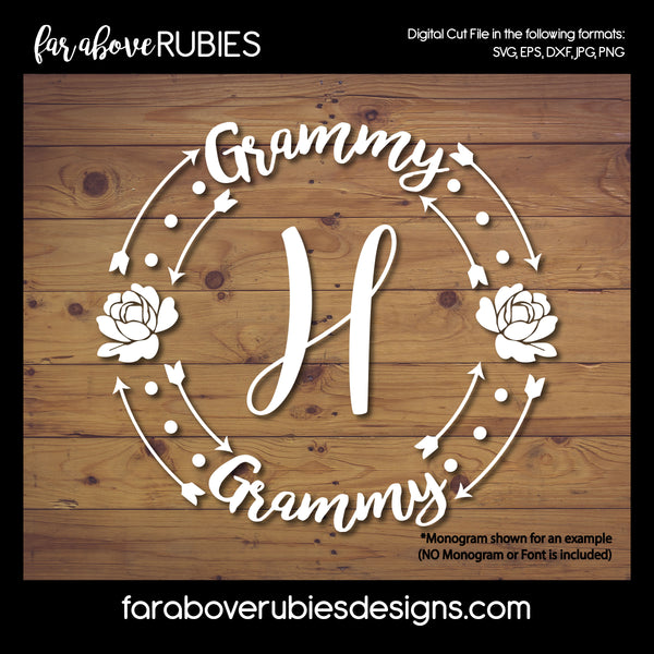 Grammy Monogram Wreath (monogram NOT included) digital cut files Mother's Day Grandmother