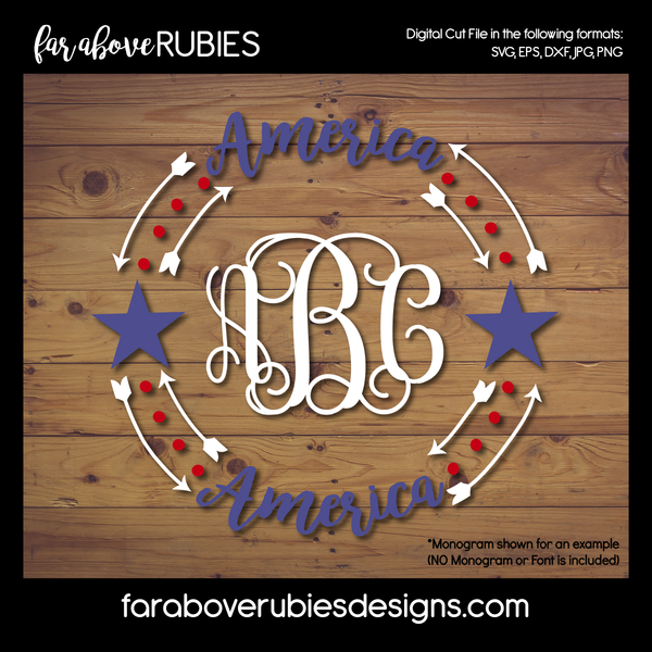 America Patriotic Monogram Wreath with Stars digital cut files