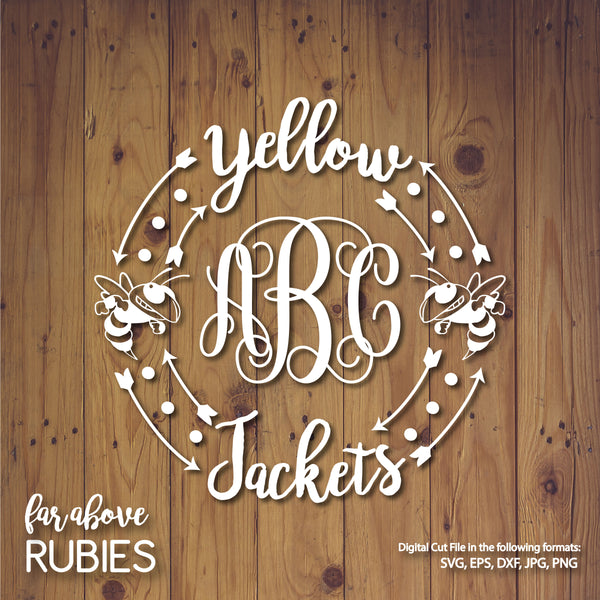 Yellow Jackets Monogram Wreath (monogram NOT included) digital cut files