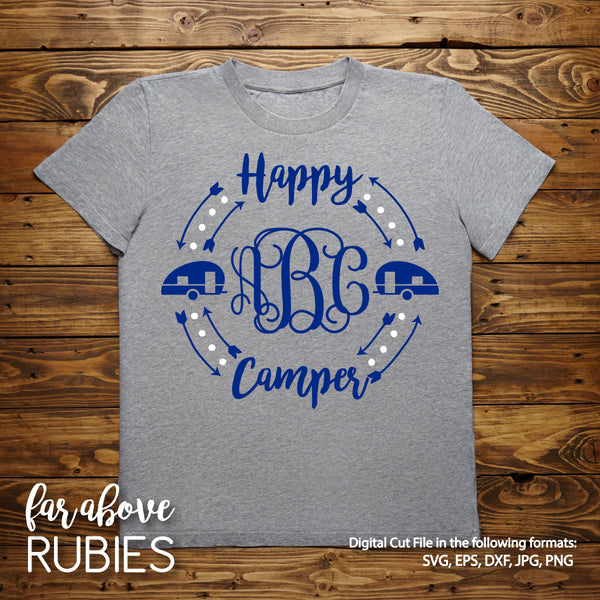 Happy Camper Monogram Wreath (monogram NOT included) digital cut files