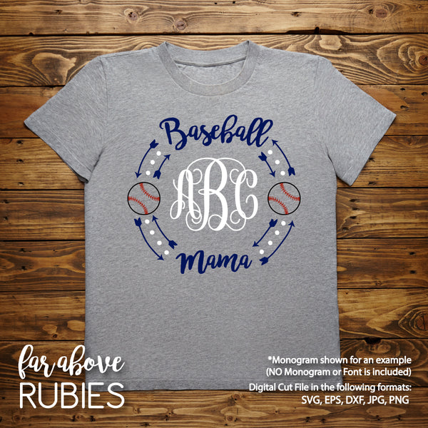 Baseball Mama Monogram Wreath (monogram NOT included) digital cut files