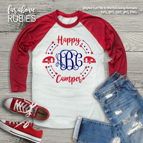 Happy Camper Monogram Wreath (monogram NOT included) digital cut files