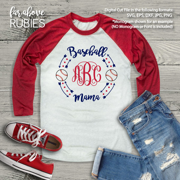 Baseball Mama Monogram Wreath (monogram NOT included) digital cut files