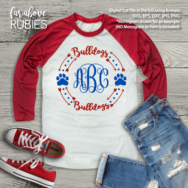 Bulldogs Paw Print Monogram Wreath (monogram NOT included) Arrows digital cut file